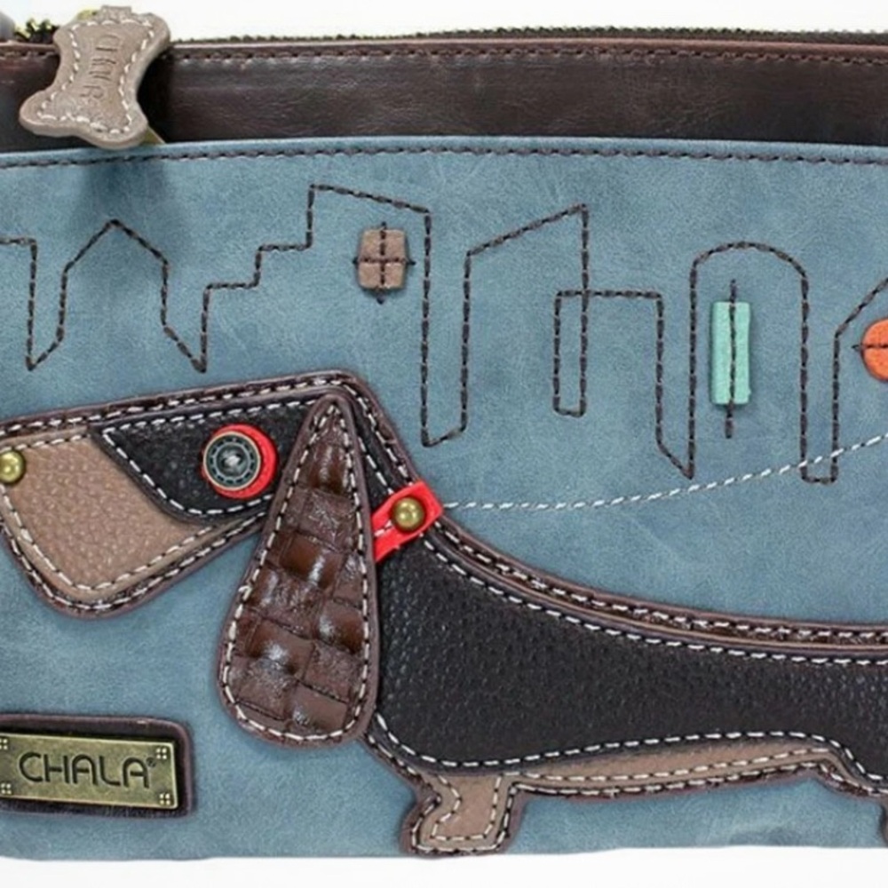 Chala Blue Dachshund small cross body wallet type purse